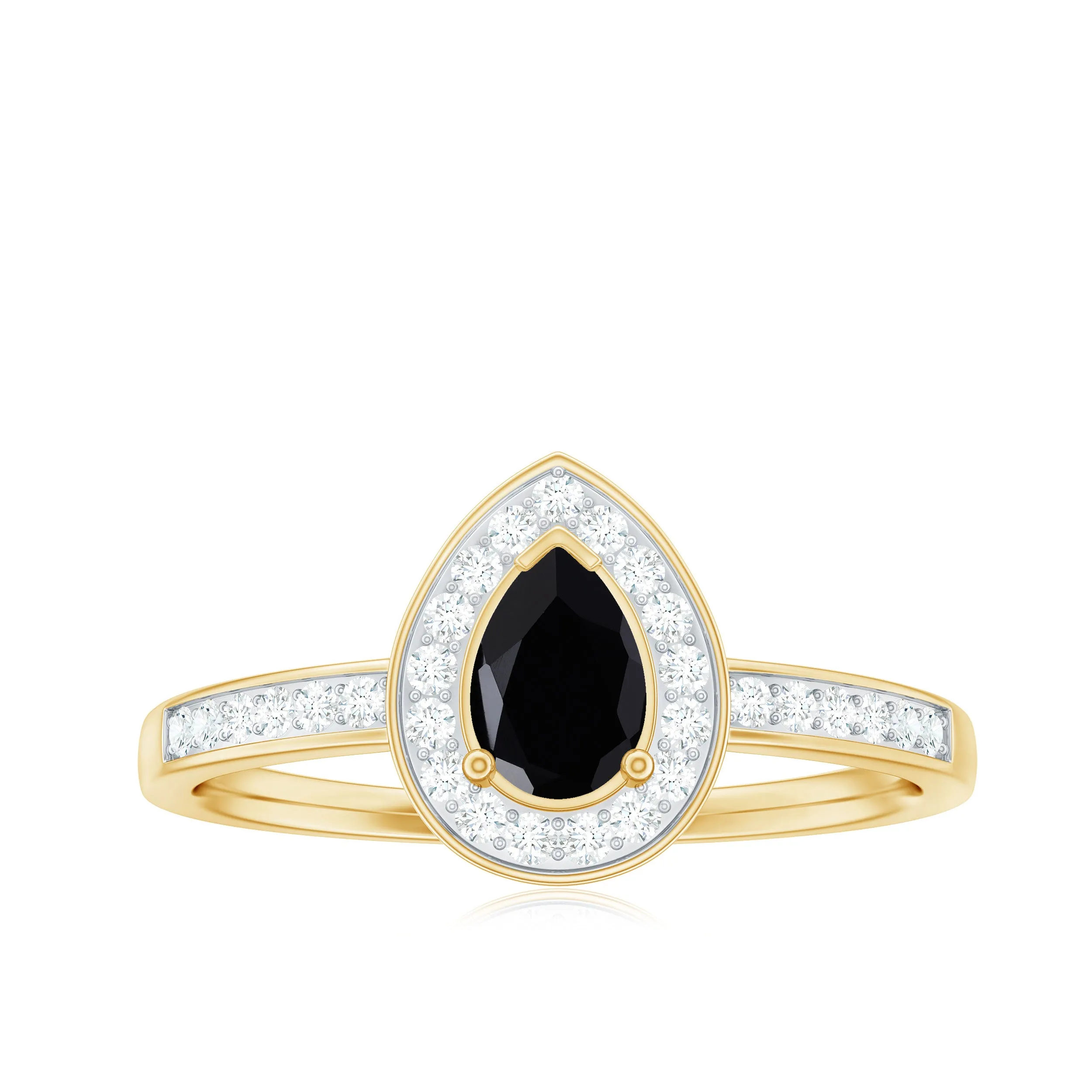 1 CT Classic Black Onyx Engagement Ring with Diamond Halo