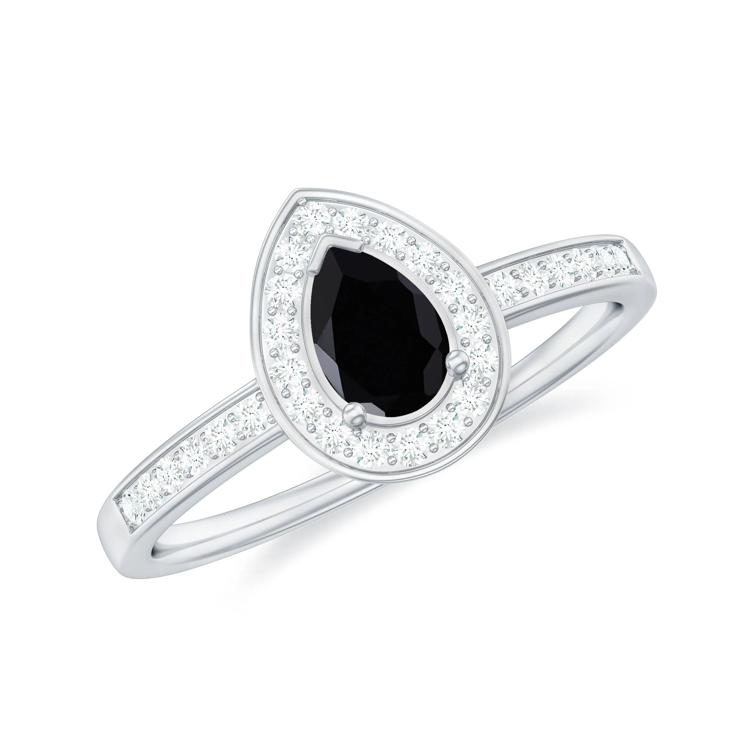 1 CT Classic Black Onyx Engagement Ring with Diamond Halo