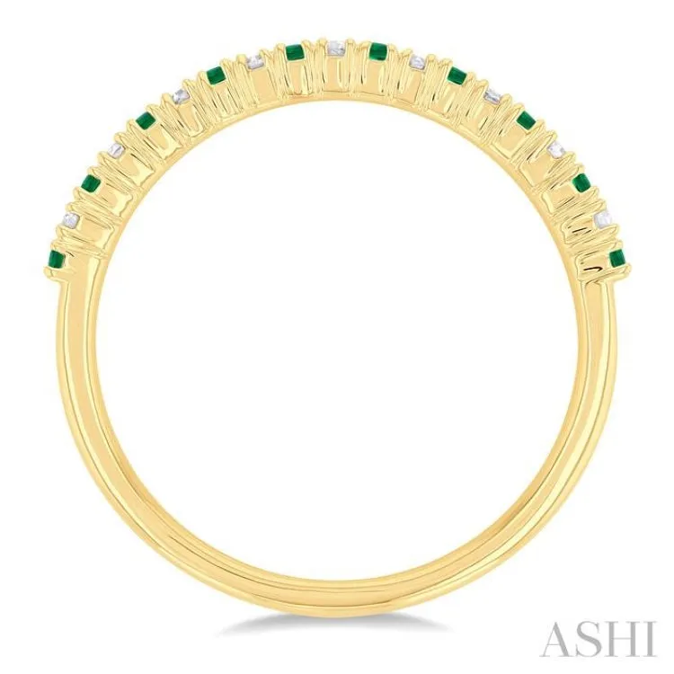 1/0 Ctw Petite 1.35 MM Emerald and Round Cut Diamond Precious Stack Band in 10K Yellow Gold