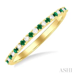 1/0 Ctw Petite 1.35 MM Emerald and Round Cut Diamond Precious Stack Band in 10K Yellow Gold