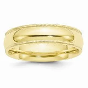 10k Yellow Gold 6mm Milgrain Comfort Fit Wedding Band Ring