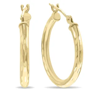 10K Yellow Gold Shiny Diamond Cut Engraved Hoop Earrings (20mm)