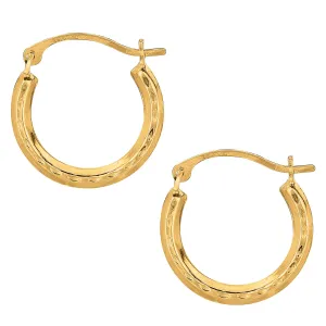 10k Yellow Gold Shiny Diamond Cut Round Hoop Earrings, Diameter 15mm