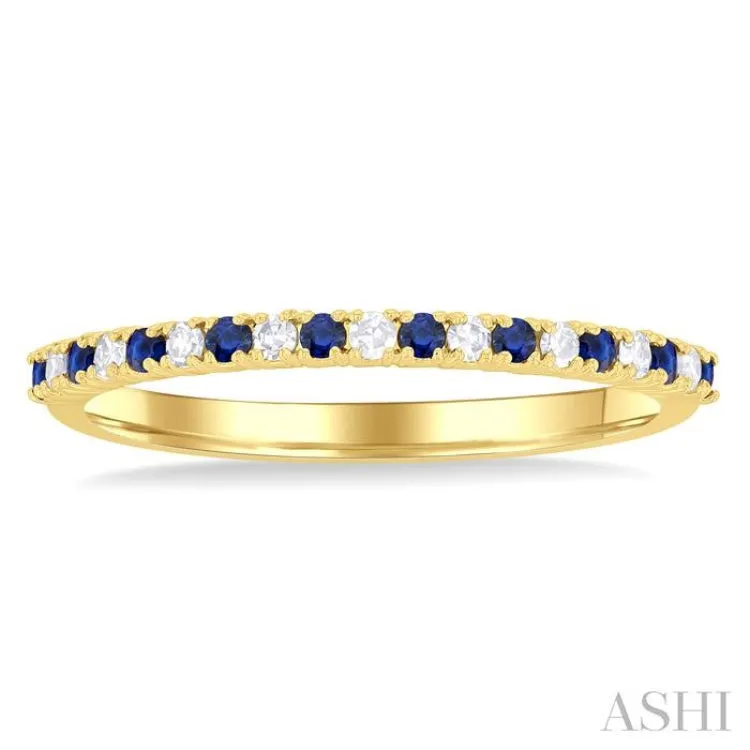 1/10 Ctw Petite 1.35 MM Sapphire and Round Cut Diamond Precious Stack Band in 10K Yellow Gold