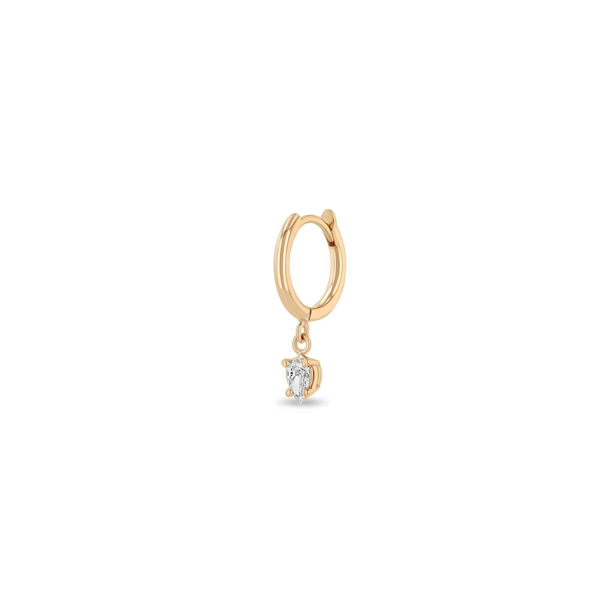 14k Dangling Pear Diamond Small Hinge Huggie Hoops