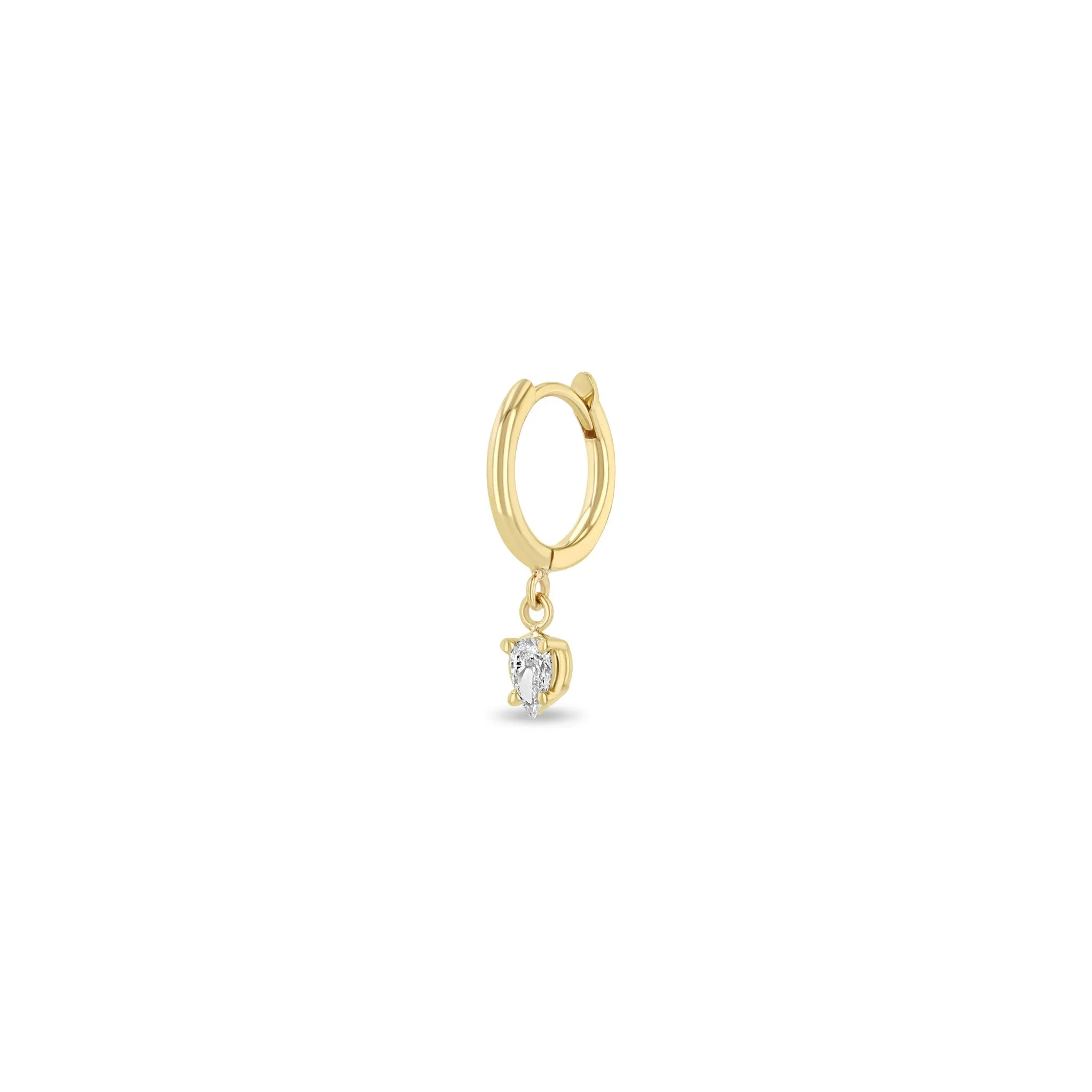 14k Dangling Pear Diamond Small Hinge Huggie Hoops