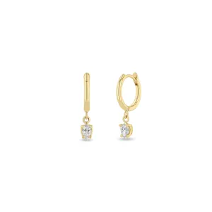 14k Dangling Pear Diamond Small Hinge Huggie Hoops