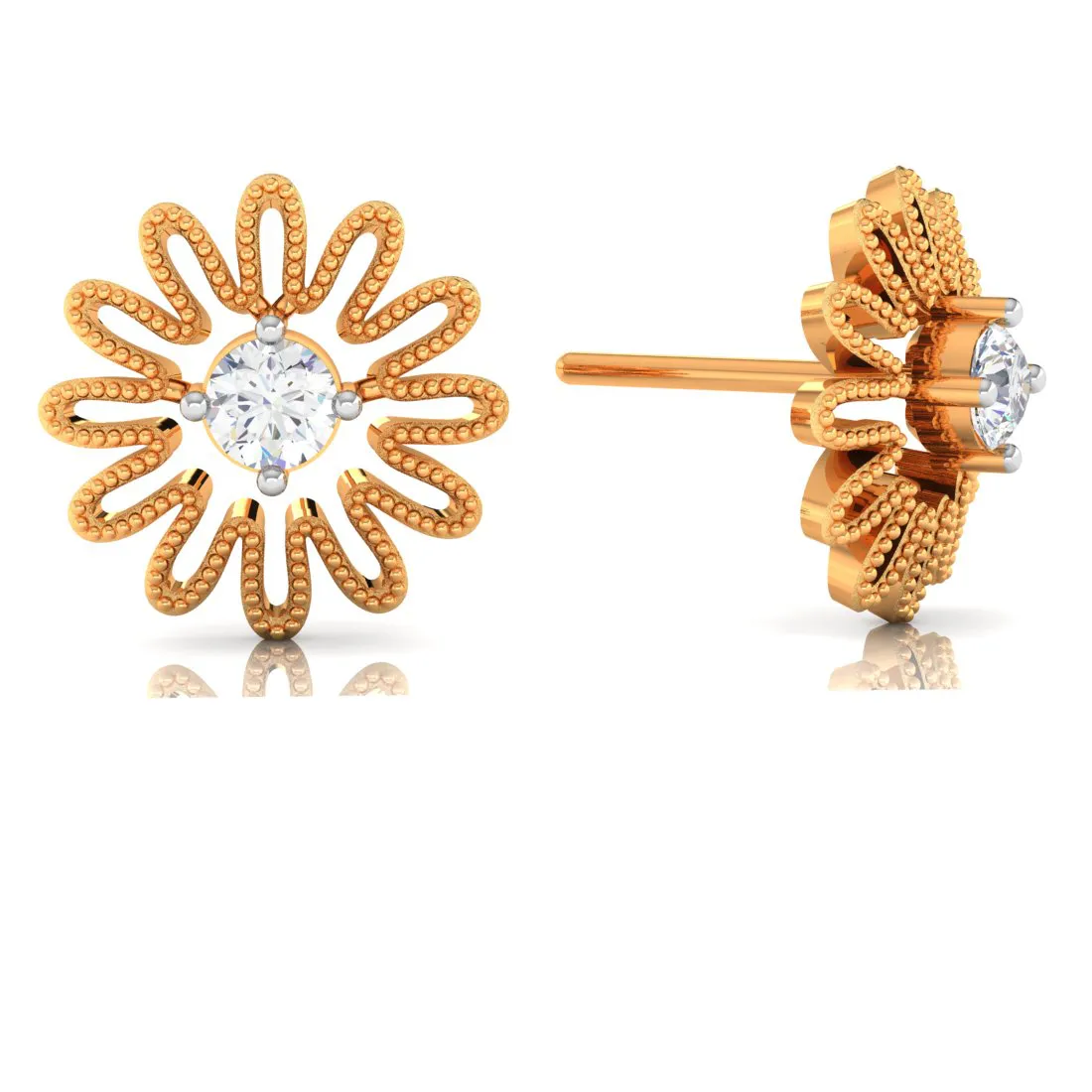 14k Elegant Floral Gold American Diamond Earrings