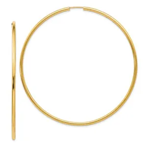 14K Gold 2 mm Wide 65 mm Endless Hoop Earrings