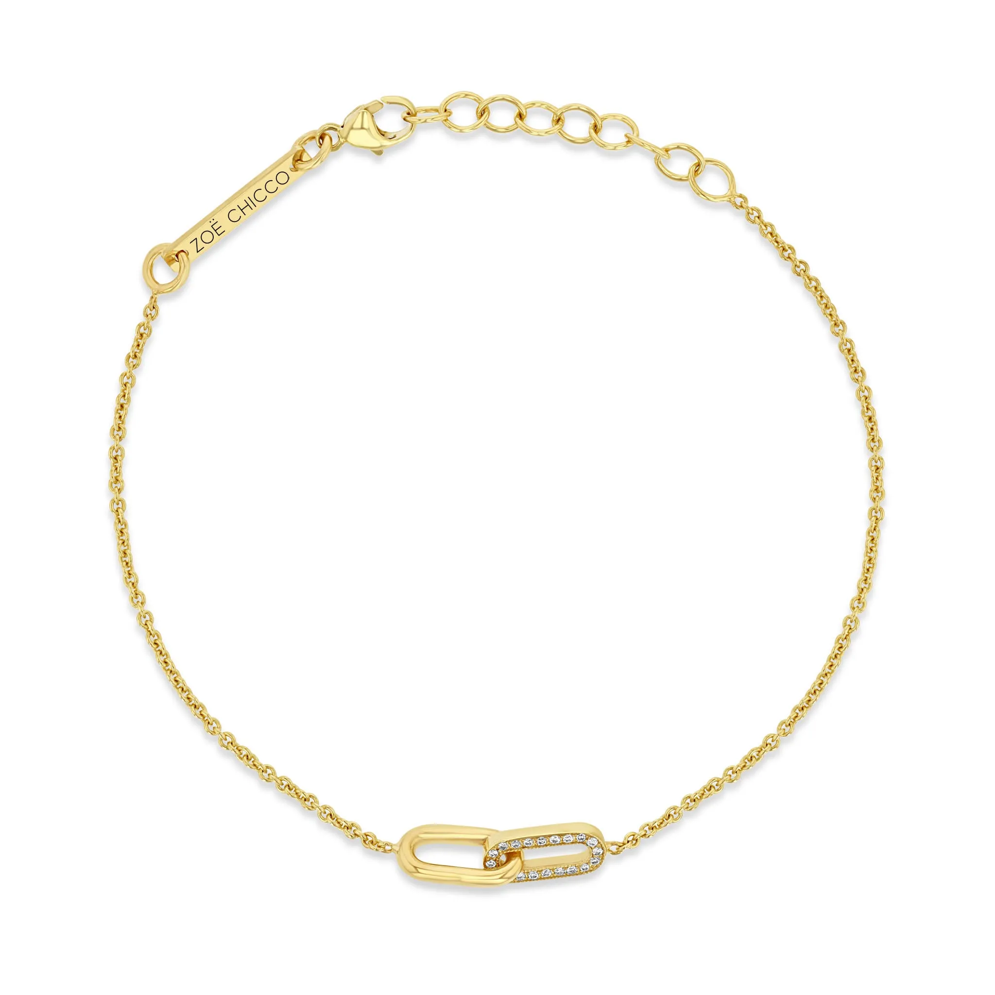 14k Gold & Pavé Diamond Double Link Bracelet