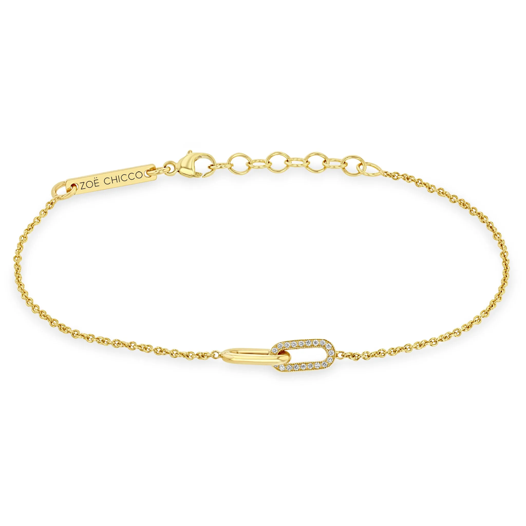 14k Gold & Pavé Diamond Double Link Bracelet