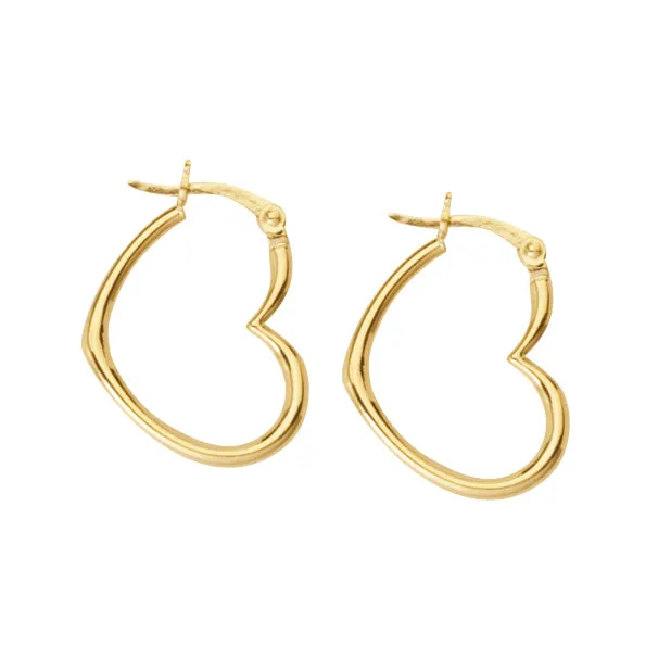 14K GOLD HEART HOOP EARRINGS