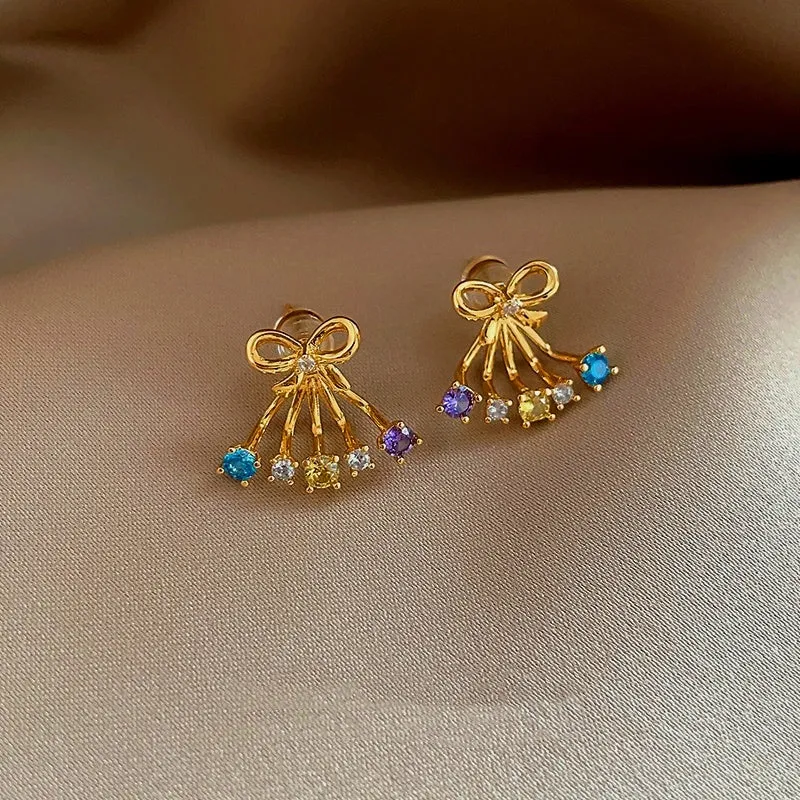 14K Gold-plated Elegant Colorful Bow Earrings