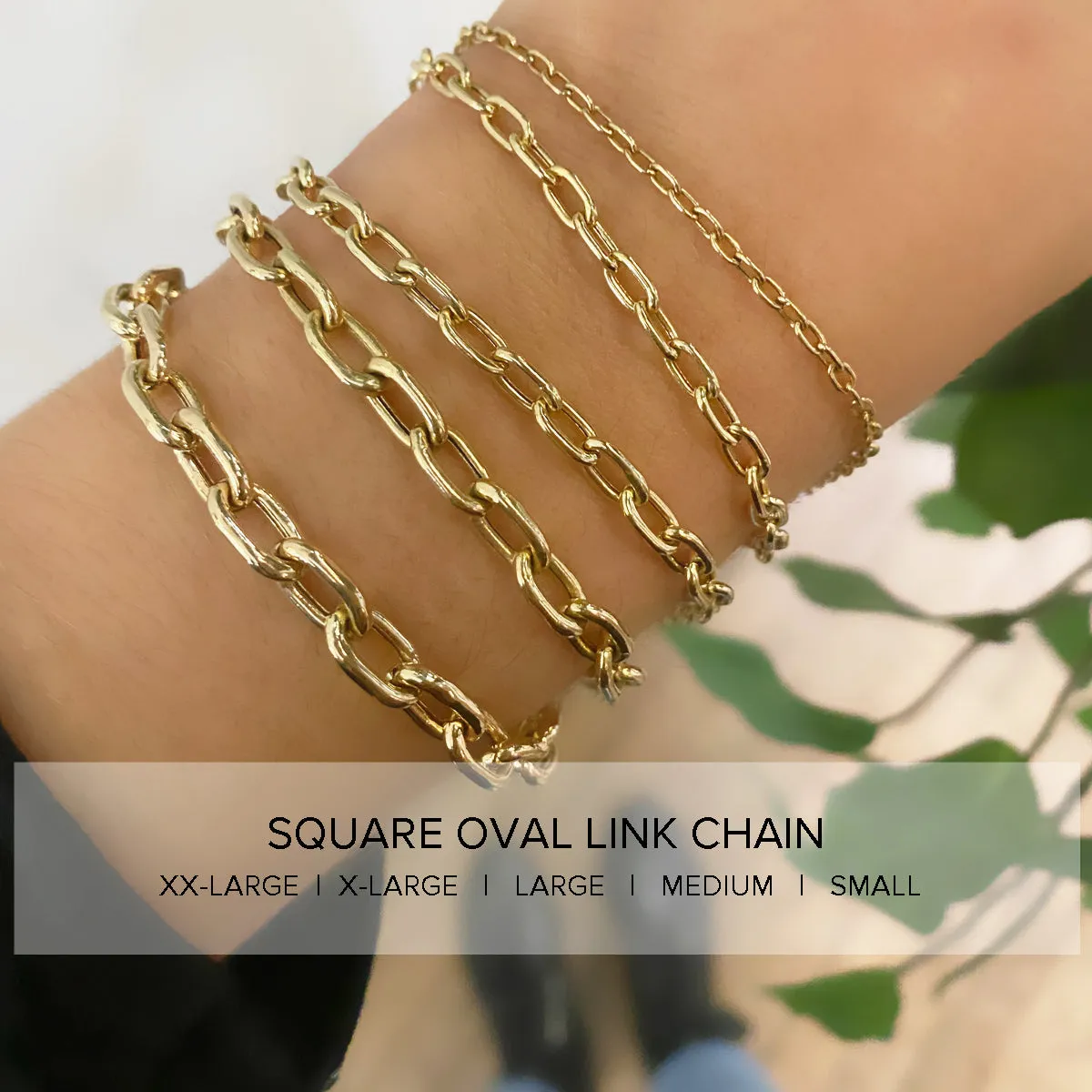 14k Medium Square Oval Link Chain Bracelet