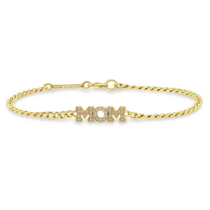 14k Pavé Diamond 3 Letter Small Curb Chain Bracelet