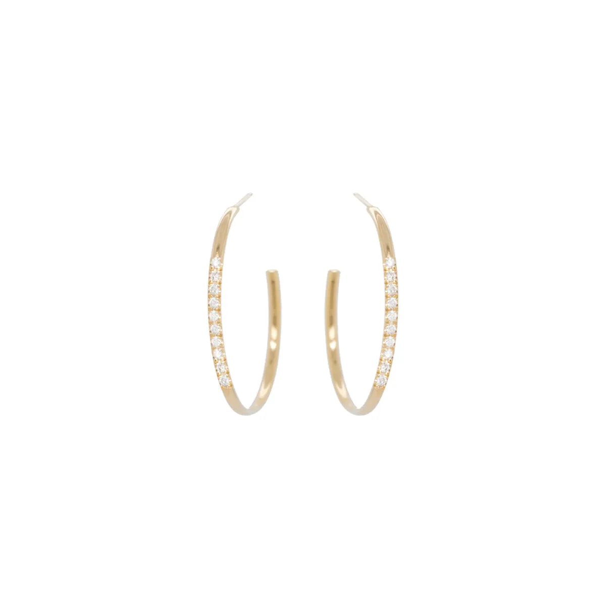 14k Pavé Diamond Front Medium Hoops