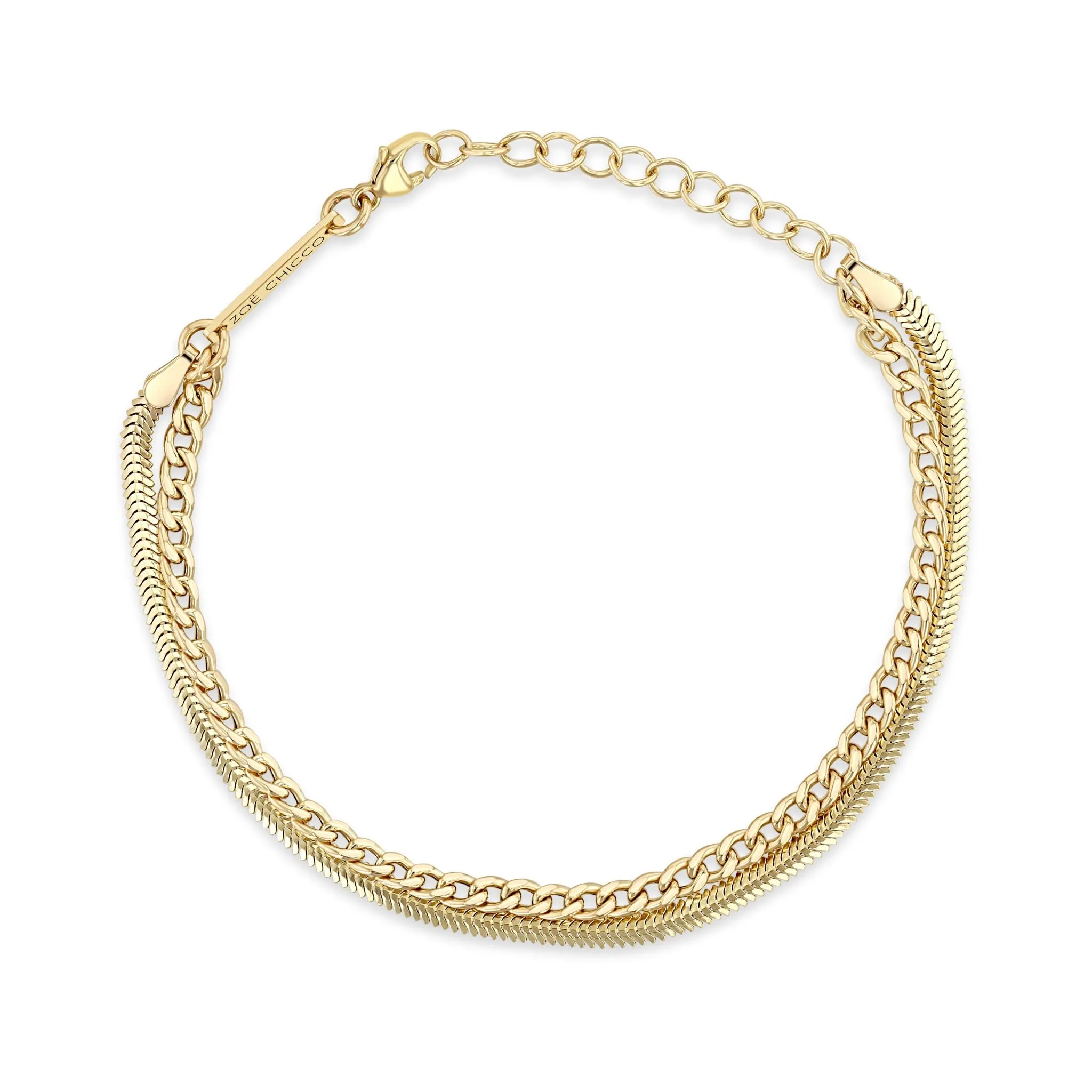 14k Small Curb & Snake Double Chain Bracelet