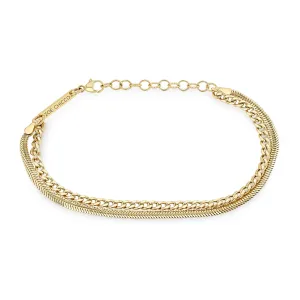 14k Small Curb & Snake Double Chain Bracelet