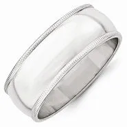 14k White Gold 8mm Milgrain Half Round Wedding Band Ring