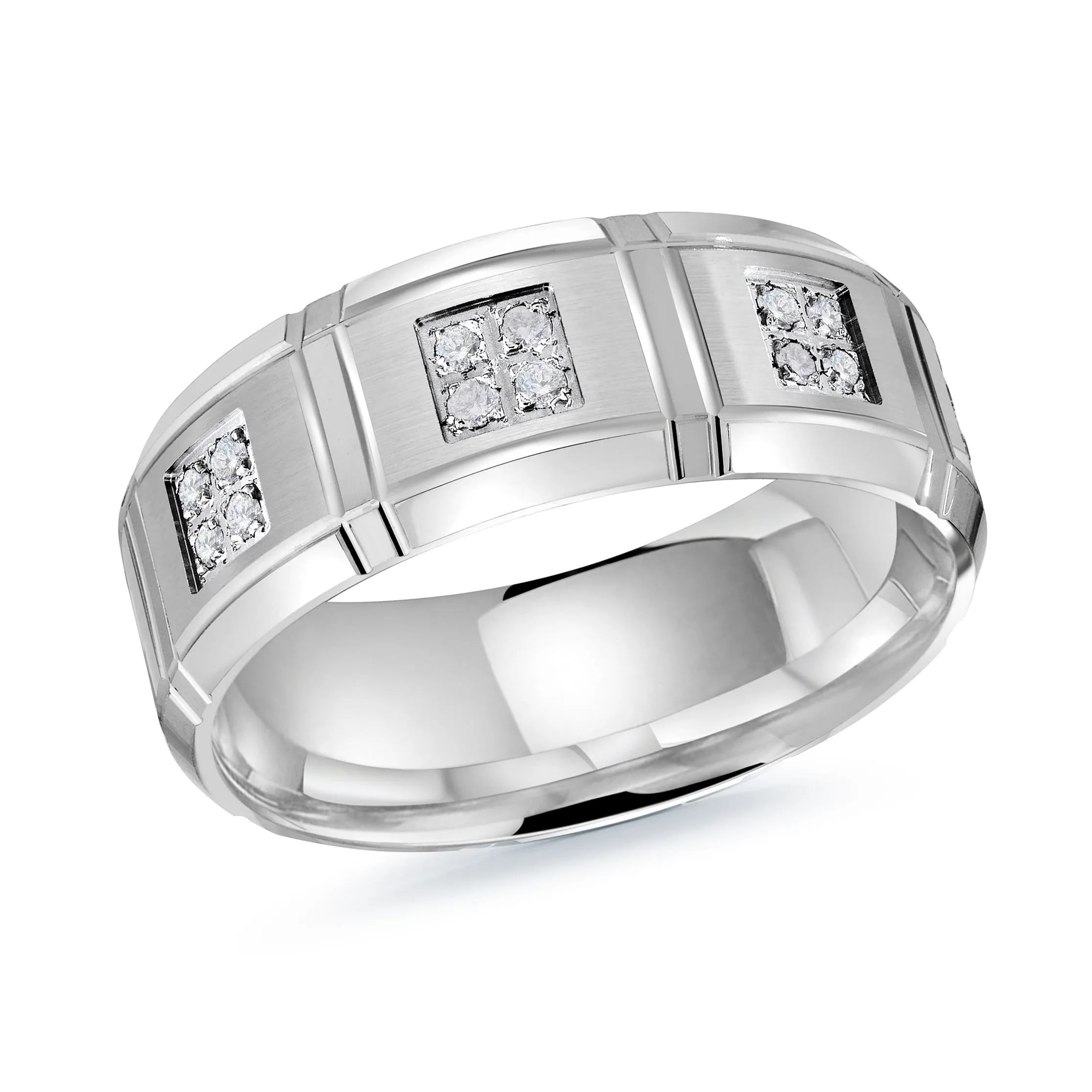 14K White Gold with Inlaid Diamonds Ring from the Executif Collection by Malo - MRD-112-8W22