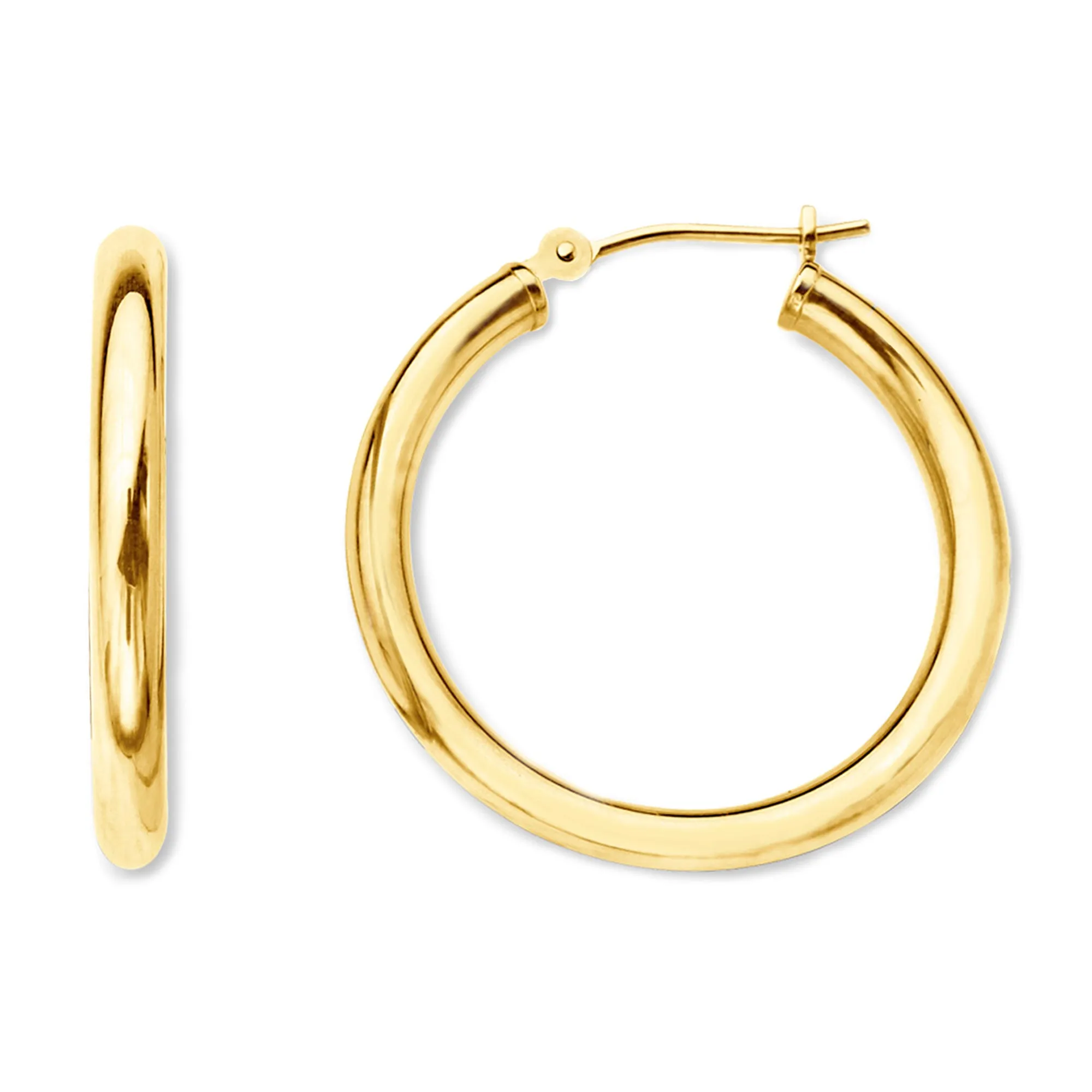 14K Yellow Gold 2MM Shiny Round Tube Hoop Earrings