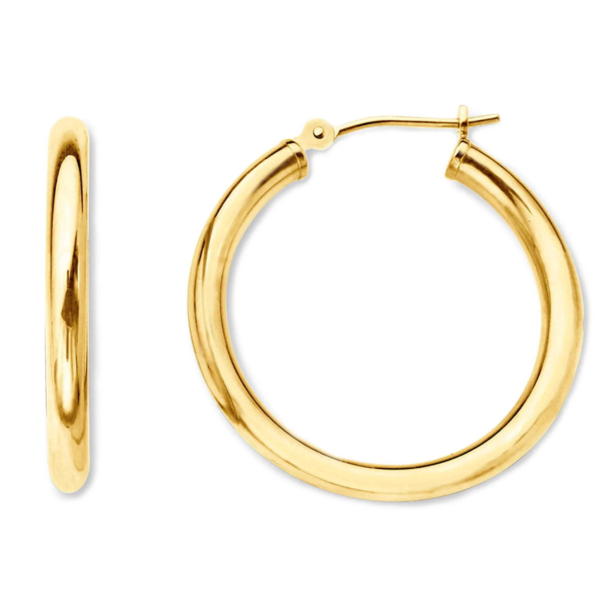 14K Yellow Gold 2MM Shiny Round Tube Hoop Earrings