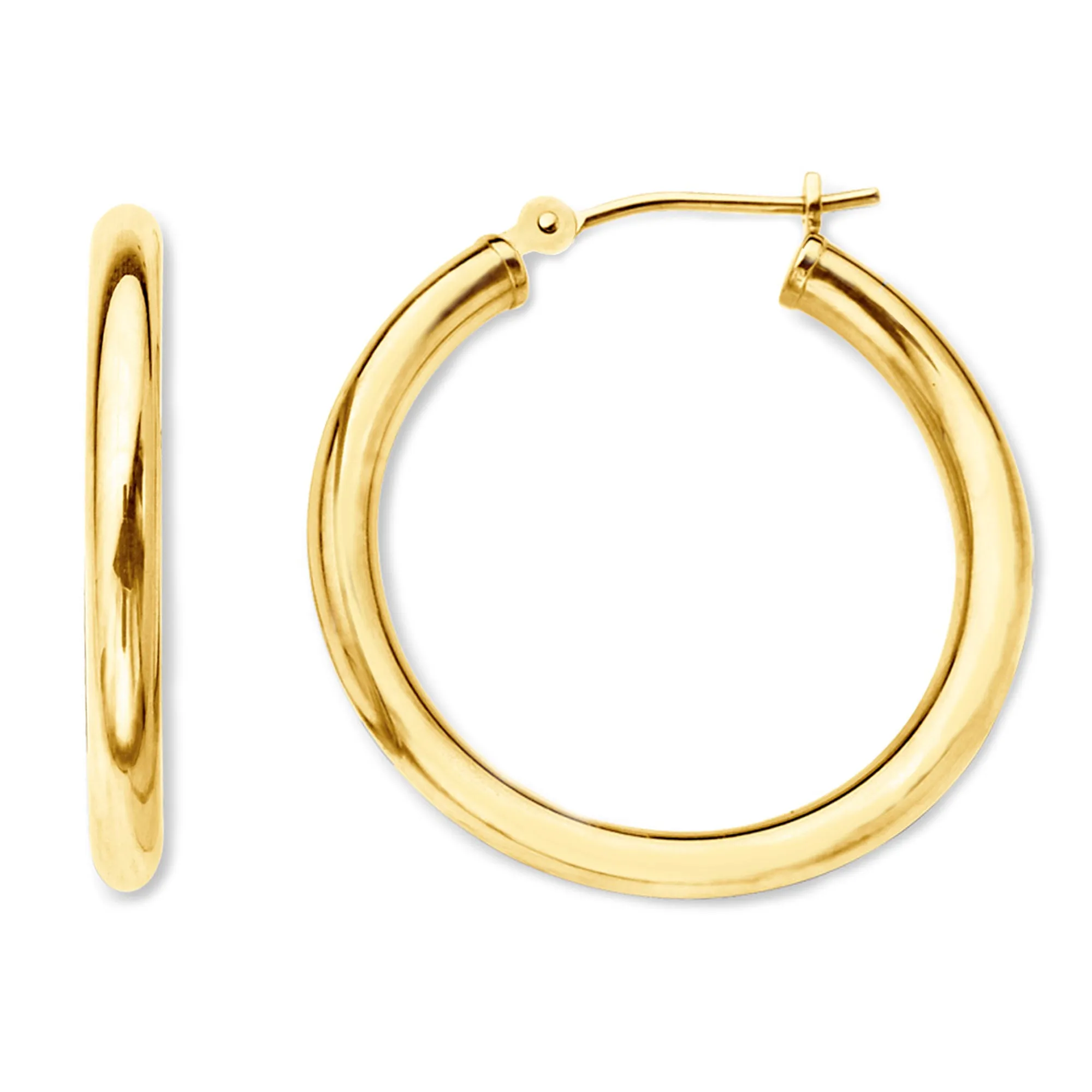 14K Yellow Gold 2MM Shiny Round Tube Hoop Earrings