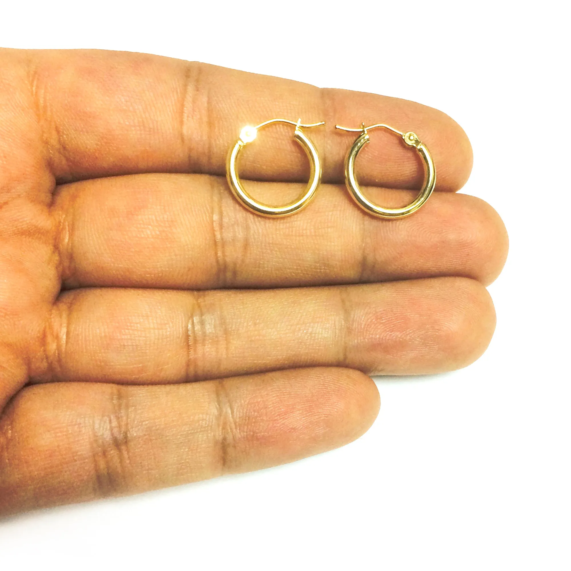 14K Yellow Gold 2MM Shiny Round Tube Hoop Earrings