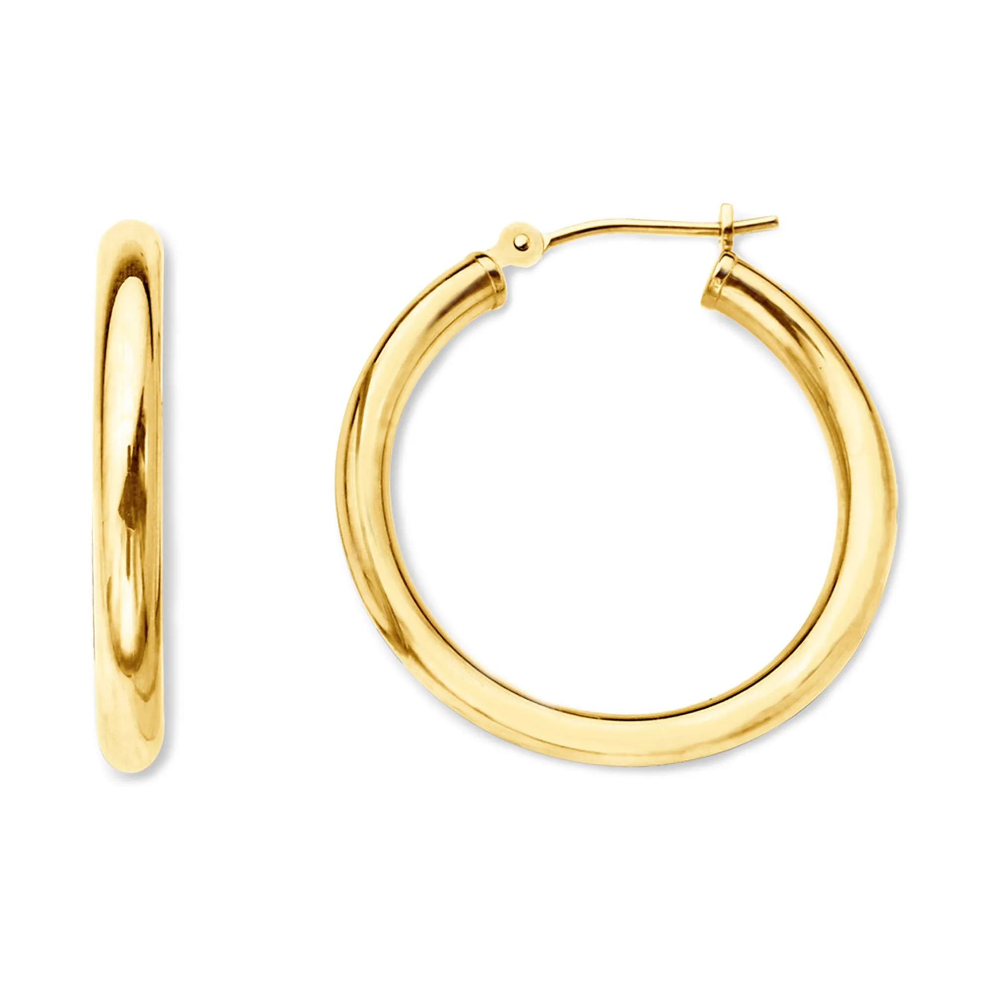 14K Yellow Gold 2MM Shiny Round Tube Hoop Earrings