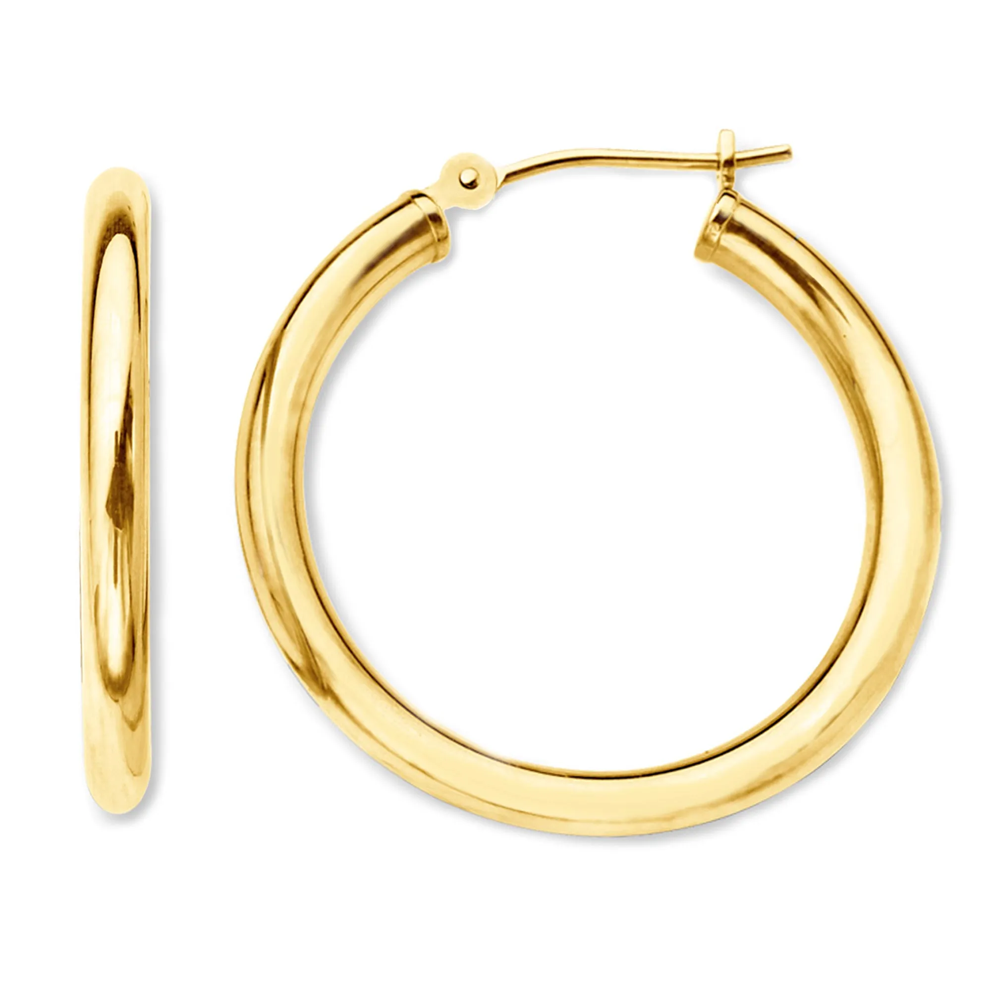 14K Yellow Gold 2MM Shiny Round Tube Hoop Earrings