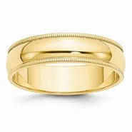 14k Yellow Gold 6mm Milgrain Half-Round Wedding Band Ring