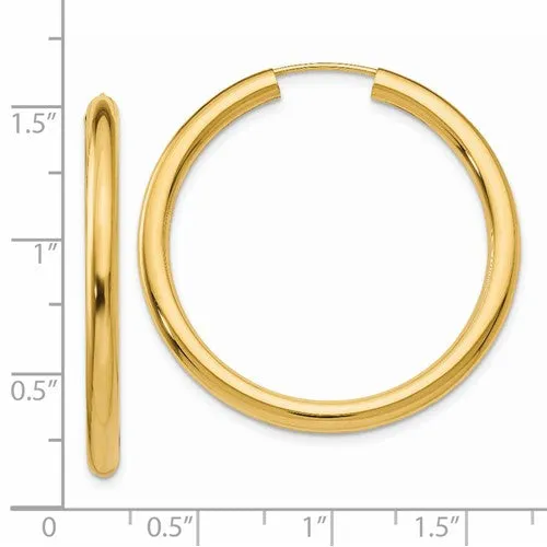 14k Yellow Gold Endless Tube Hoop Earrings