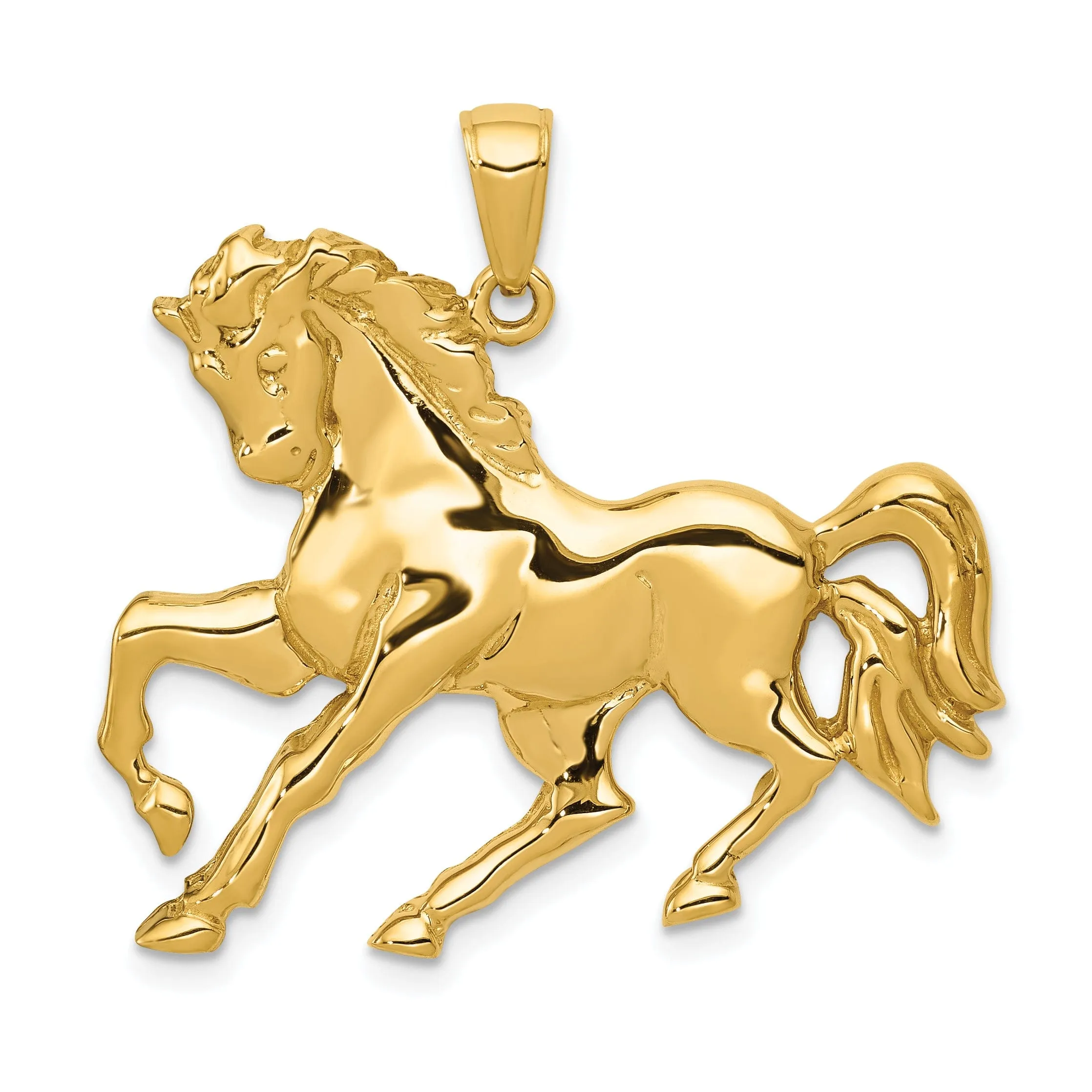 14k Yellow Gold Open Back Solid Polished Finish Horse Galloping Mens Charm Pendant