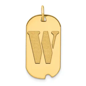 14k Yellow Gold Polished Finish Block Letter W Initial Design Dog Tag Charm Pendant