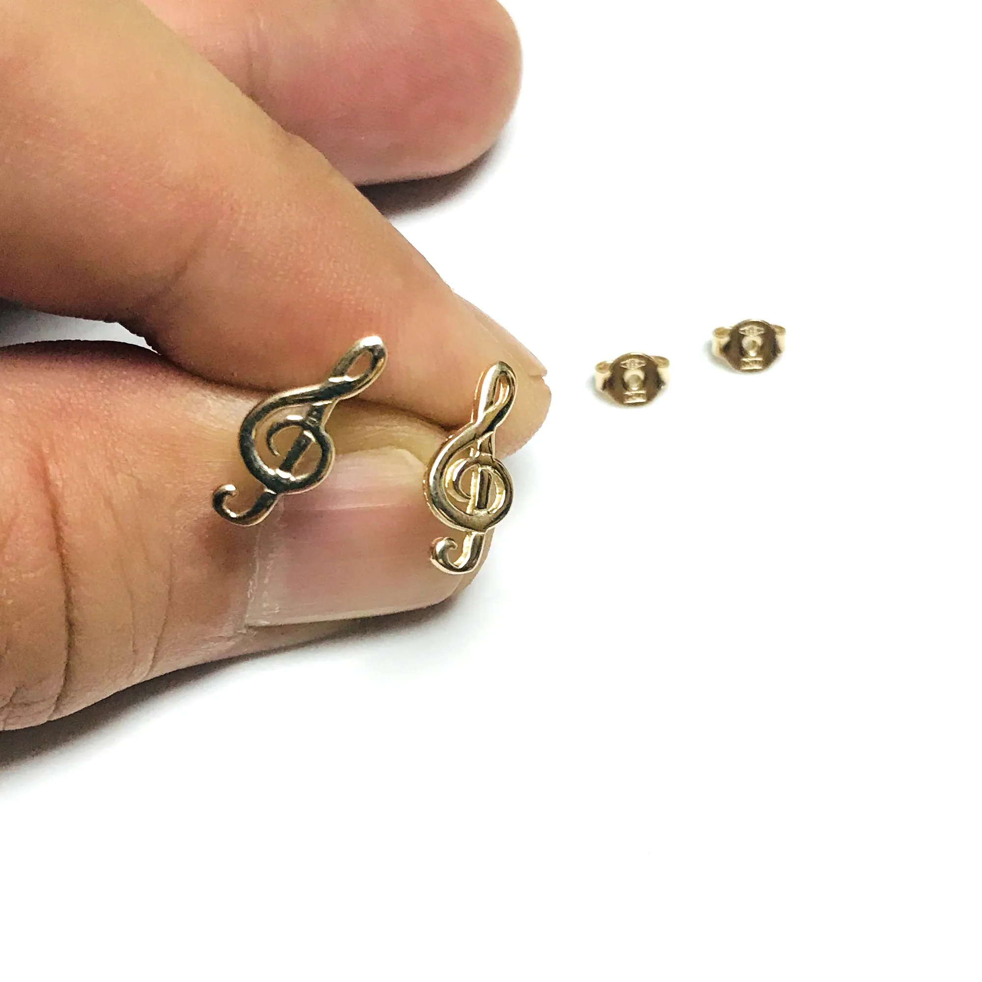 14k Yellow Gold Treble Clef Music Stud Earrings