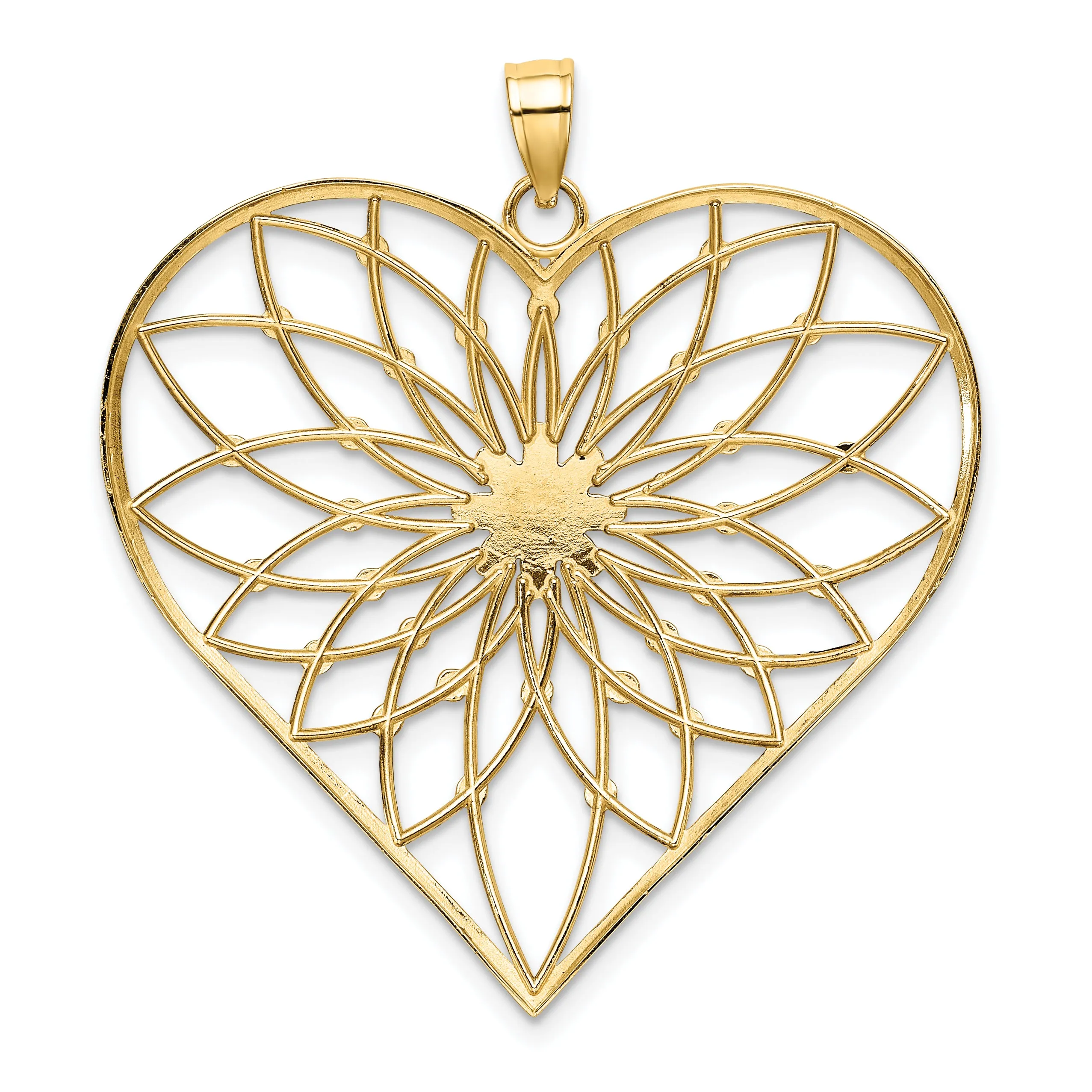 14k Yellow Gold White Rhodium D.C Large Filigree Heart Pendant