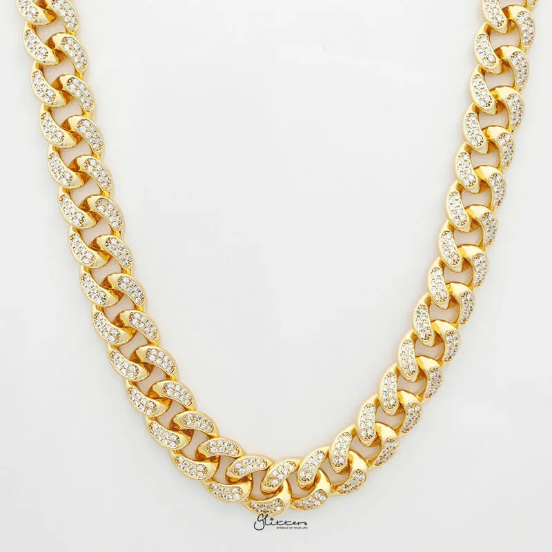 15mm Iced Out Miami Cuban Chain - Gold