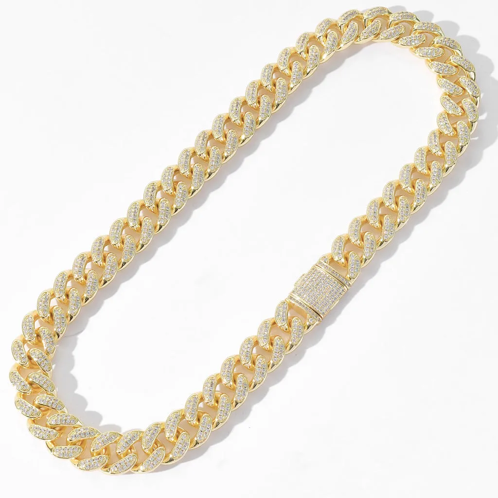 15mm Iced Out Miami Cuban Chain - Gold