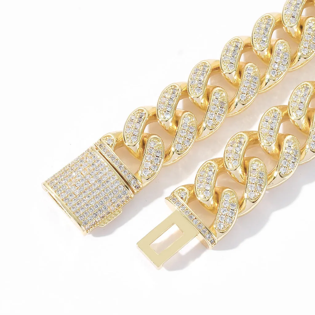 15mm Iced Out Miami Cuban Chain - Gold