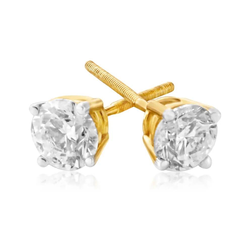 18ct Yellow Gold Stud Earrings With 0.75 Carats Of Diamonds