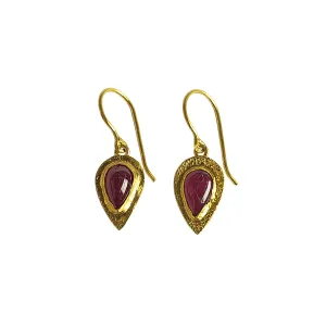 18k Gold Teardrop Ruby Earrings Elegant