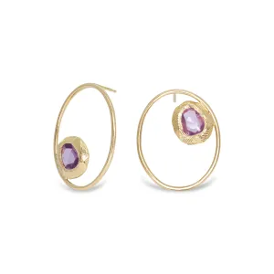 18K Large Open Oval Post Earrings with Purple Sapphire