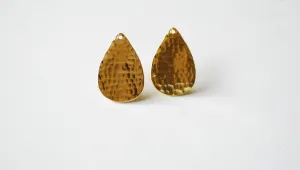 1pair Shiny Vermeil Gold Teardrop Earrings- 18k gold plated over Sterling Silver Earring Findings, Gold Hammered Teardrop Charm, Earrings