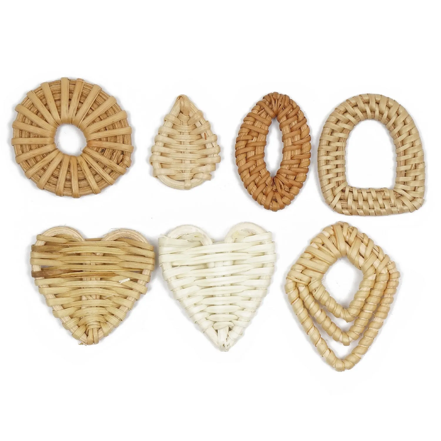 6pcs Natural Rattan Earring Pendant Geometric Shape Wooden Straw Charms Handwoven Findings Jewelry Making 103942