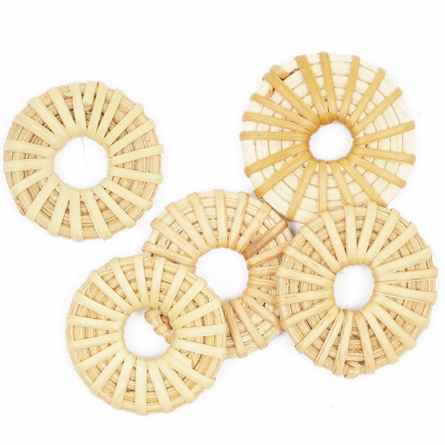 6pcs Natural Rattan Earring Pendant Geometric Shape Wooden Straw Charms Handwoven Findings Jewelry Making 103942