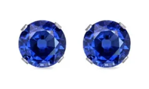 925 Sterling Silver CZ Stud Earrings - Blue Sapphire Color AAA 