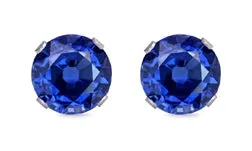 925 Sterling Silver CZ Stud Earrings - Blue Sapphire Color AAA 