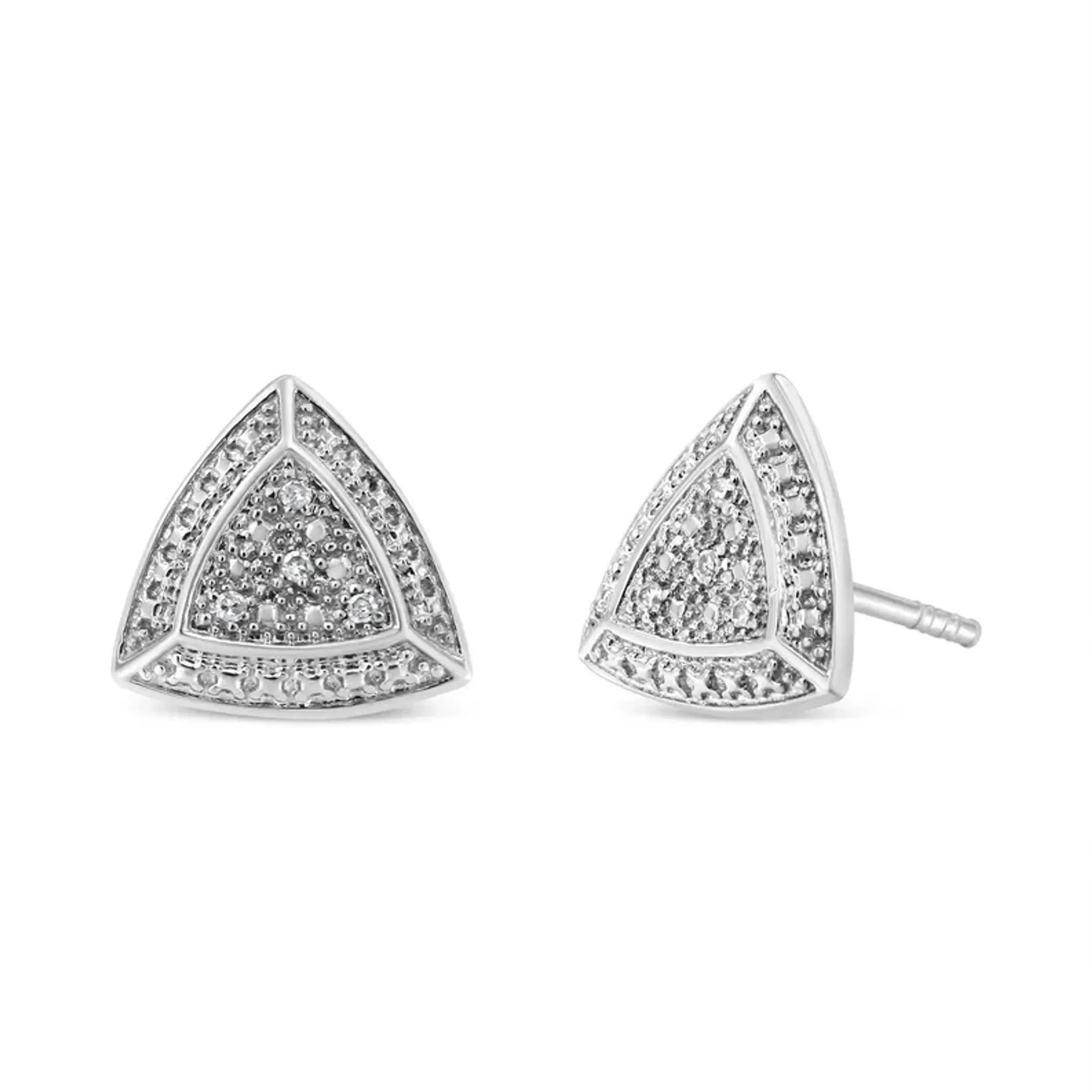 .925 Sterling Silver Diamond-Accented Trillion Shaped 4-Stone Halo-Style Stud Earrings (H-I Color, I2-I3 Clarity)