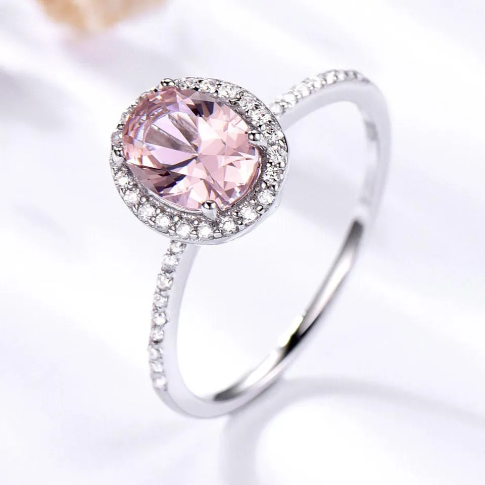 925 Sterling Silver Oval Classic Pink Created Sapphire Rings