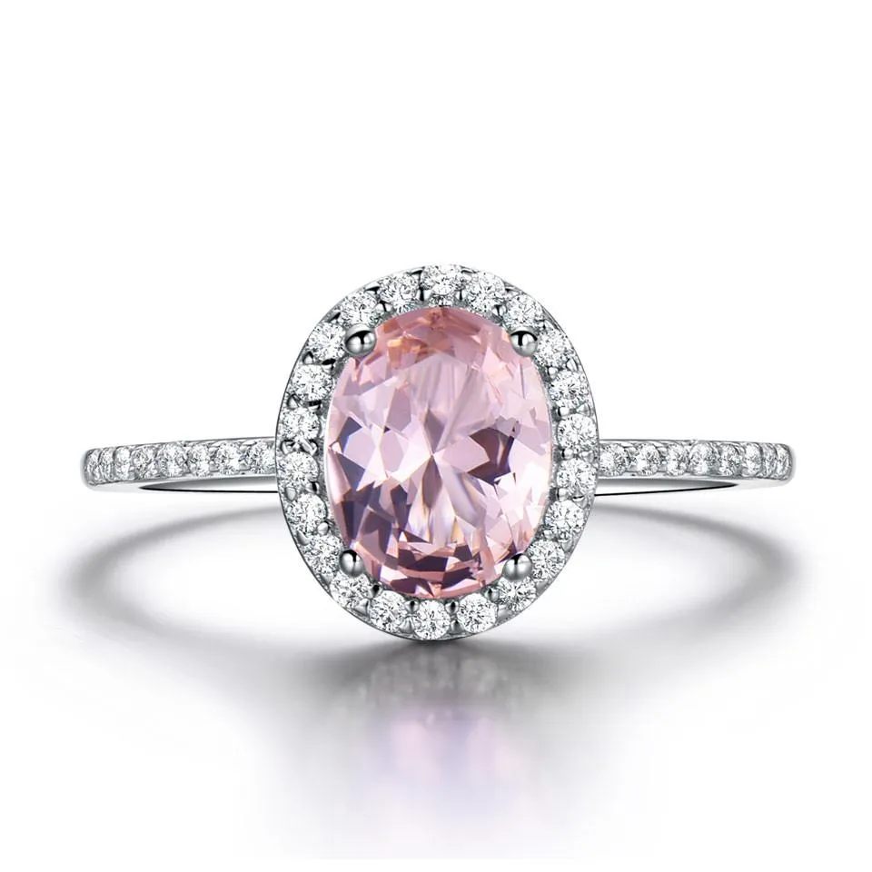 925 Sterling Silver Oval Classic Pink Created Sapphire Rings